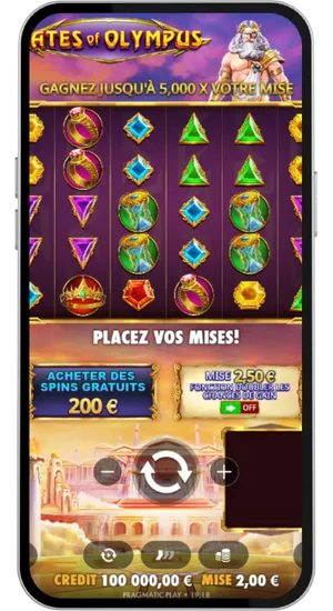 Écran de sélection de la mise et d’achat de tours gratuits