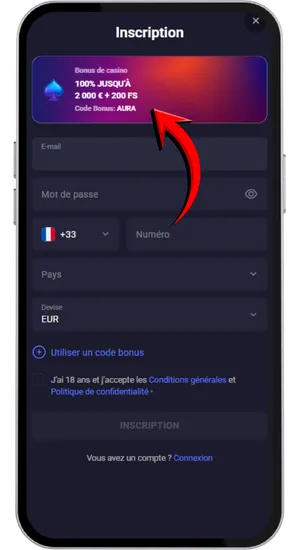 Écran de sélection du bonus