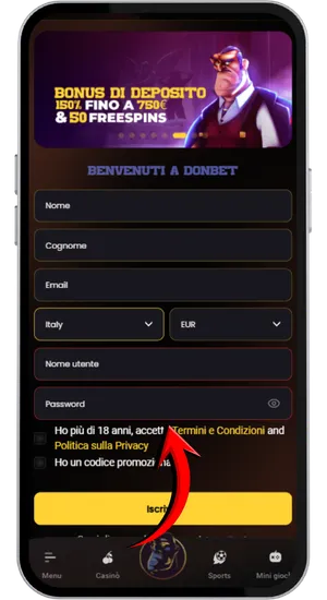 Inserimento dei dati di registrazione