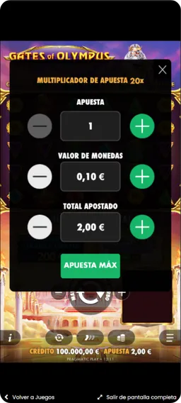Configuración de apuestas Gates of Olympus